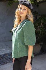 ASTUTE ContrastTrim Outlined Collared Knit Top