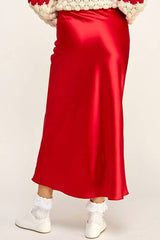 SATIN EFFECT MIDI SKIRT: Red / L