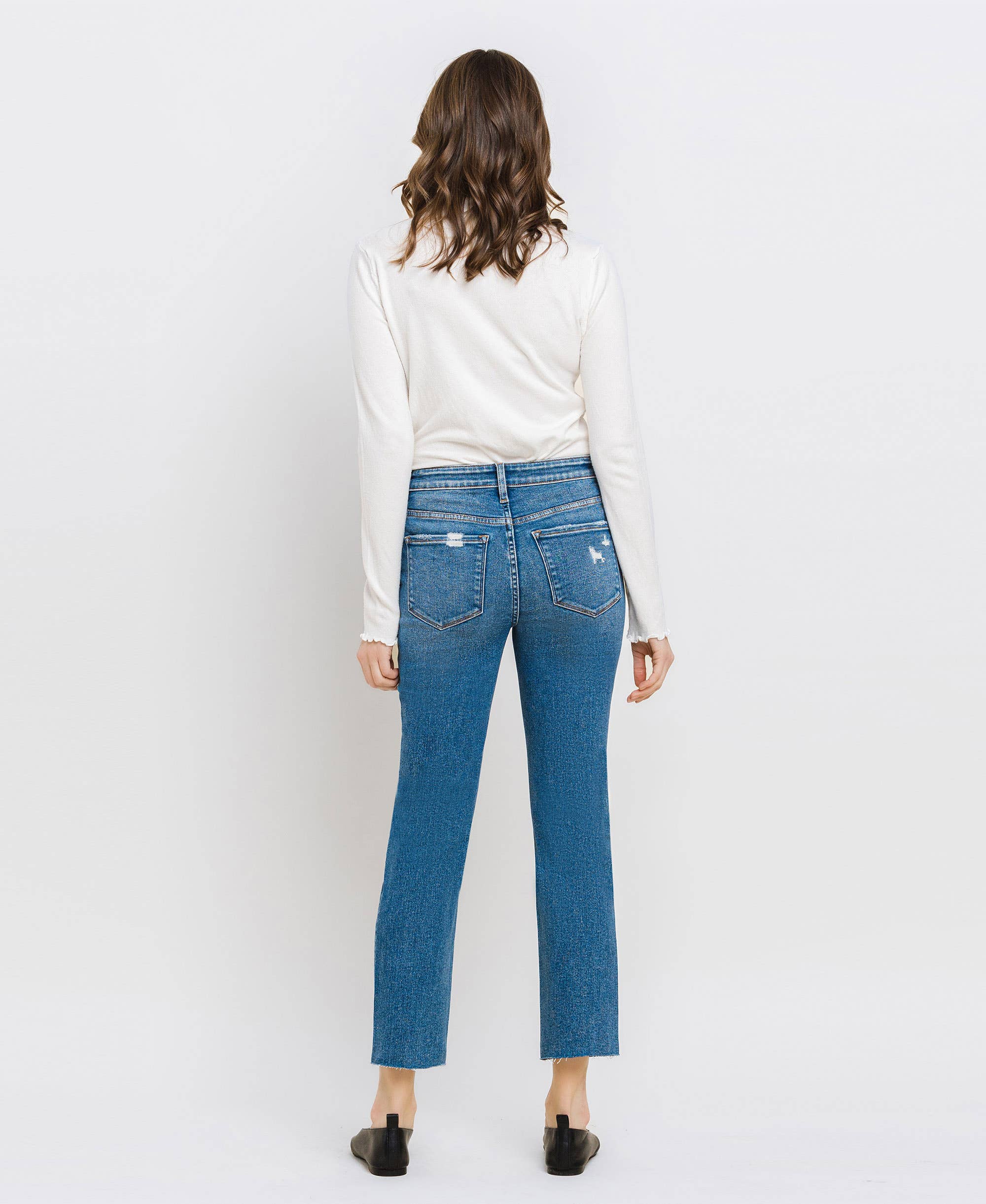 VERVET by Flying Monkey JEANNE HiRise Distressed Slim Straight Jean
