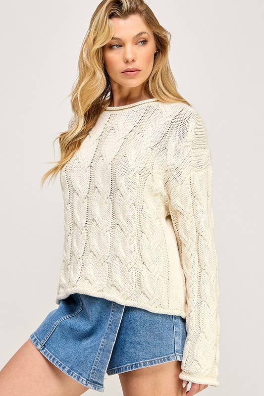 PROSPECT ChunkyTwist CableKnit Pullover Sweater Top