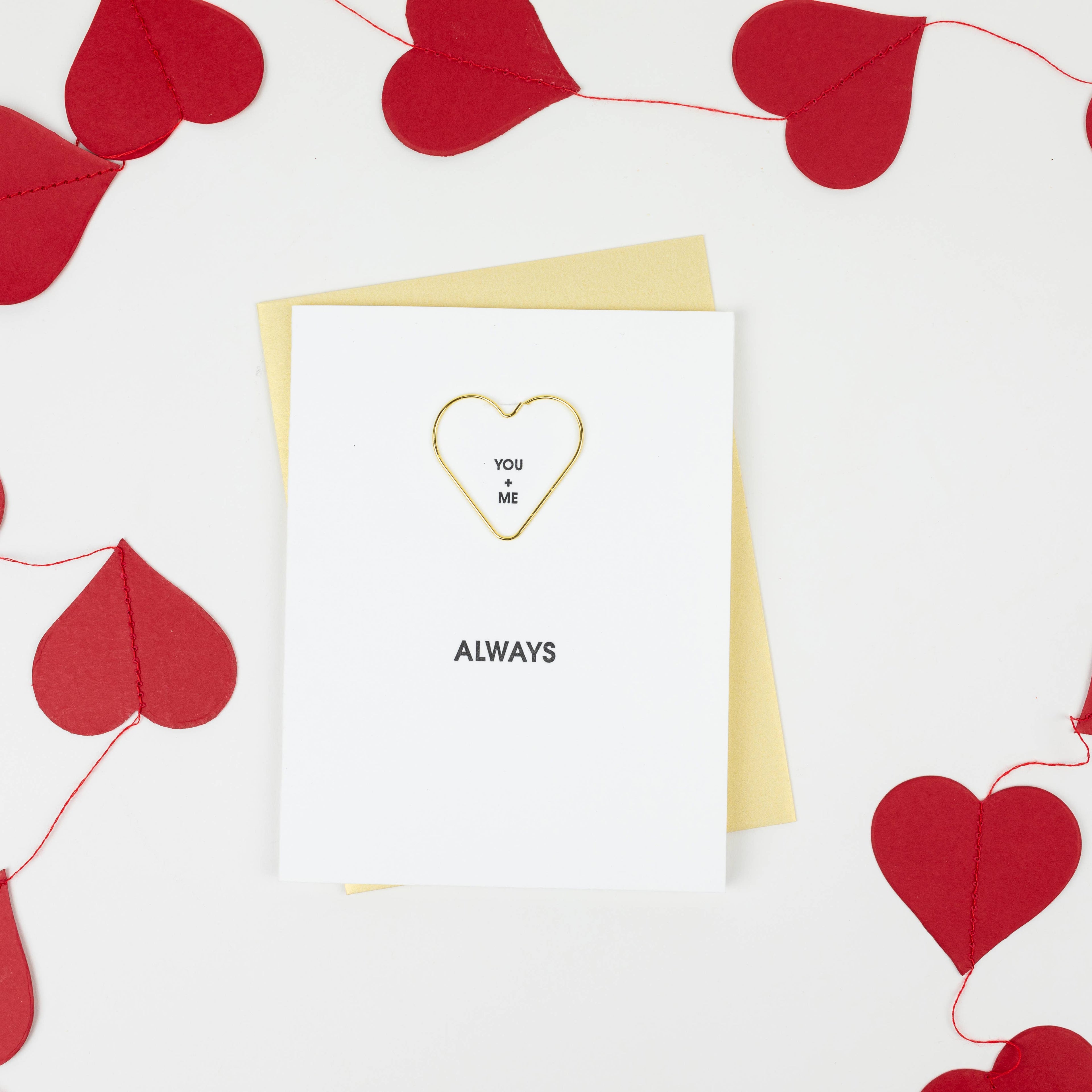 You + Me Always - Heart Paper Clip Letterpress Greeting Card