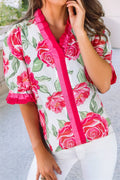 EGO ColorblockRuffle Floral Print Top