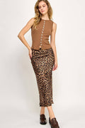 ADDISON Leopard Bias Cut Midi Skirt