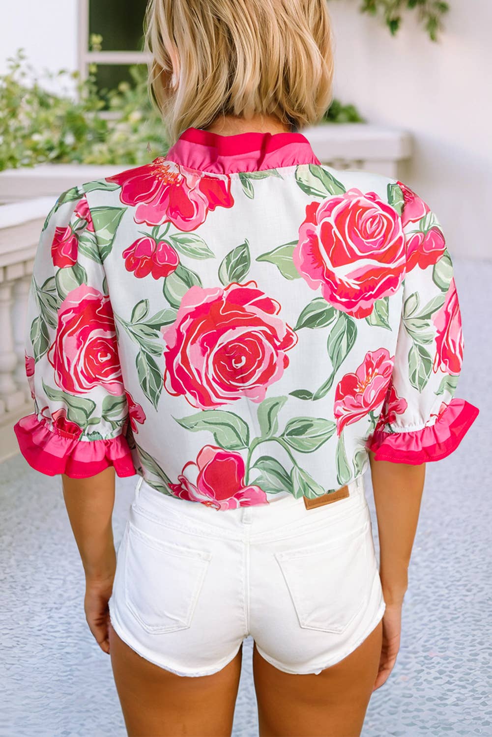 EGO ColorblockRuffle Floral Print Top