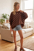 Oversized Polka Dot Scuba Pullover: BROWN/WHITE / M