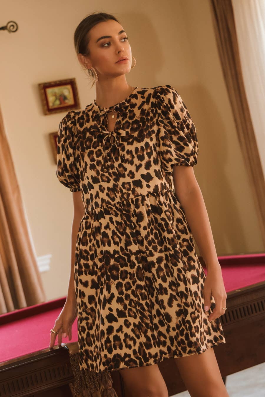 GRACE Leopard Satin Front Tie Dress