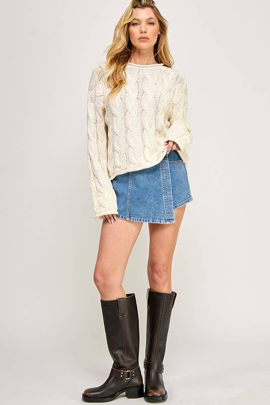 PROSPECT ChunkyTwist CableKnit Pullover Sweater Top