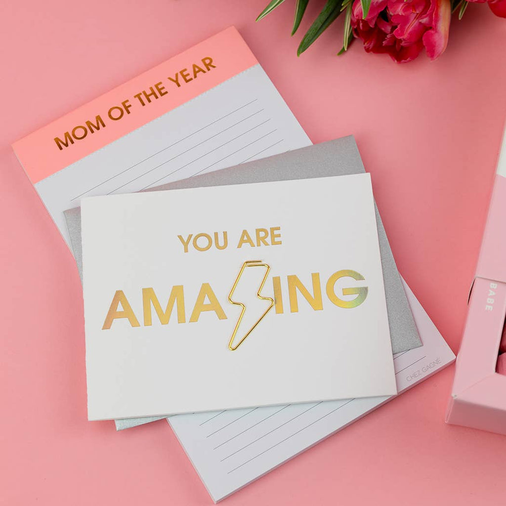 YOU ARE AMAZING - Lightning Bolt Paper Clip Letterpress Card