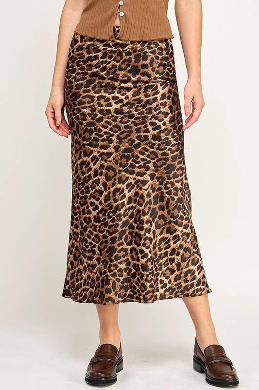 ADDISON Leopard Bias Cut Midi Skirt