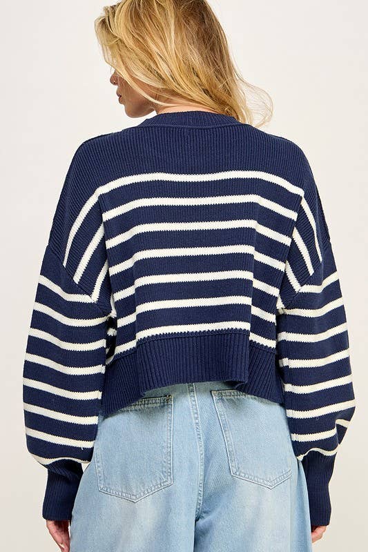 EASY STREET Stripe WaistCrop Pullover Sweater Top