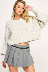 FIRST DIBS CableKnit WaistCrop CrewNeck Sweater Top