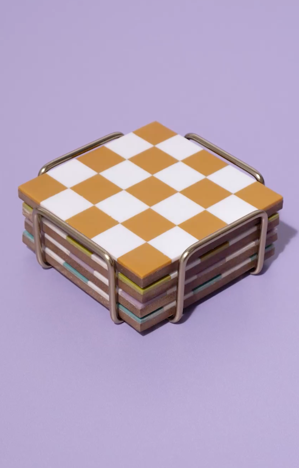 Checkered Coasters Colored with Stand