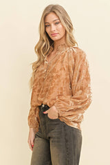 PICCADILLY Velvet Burnout Open SmockNeck Top