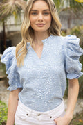 SCOPE Floral Jaquard RuchedSleeve Top