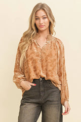 PICCADILLY Velvet Burnout Open SmockNeck Top