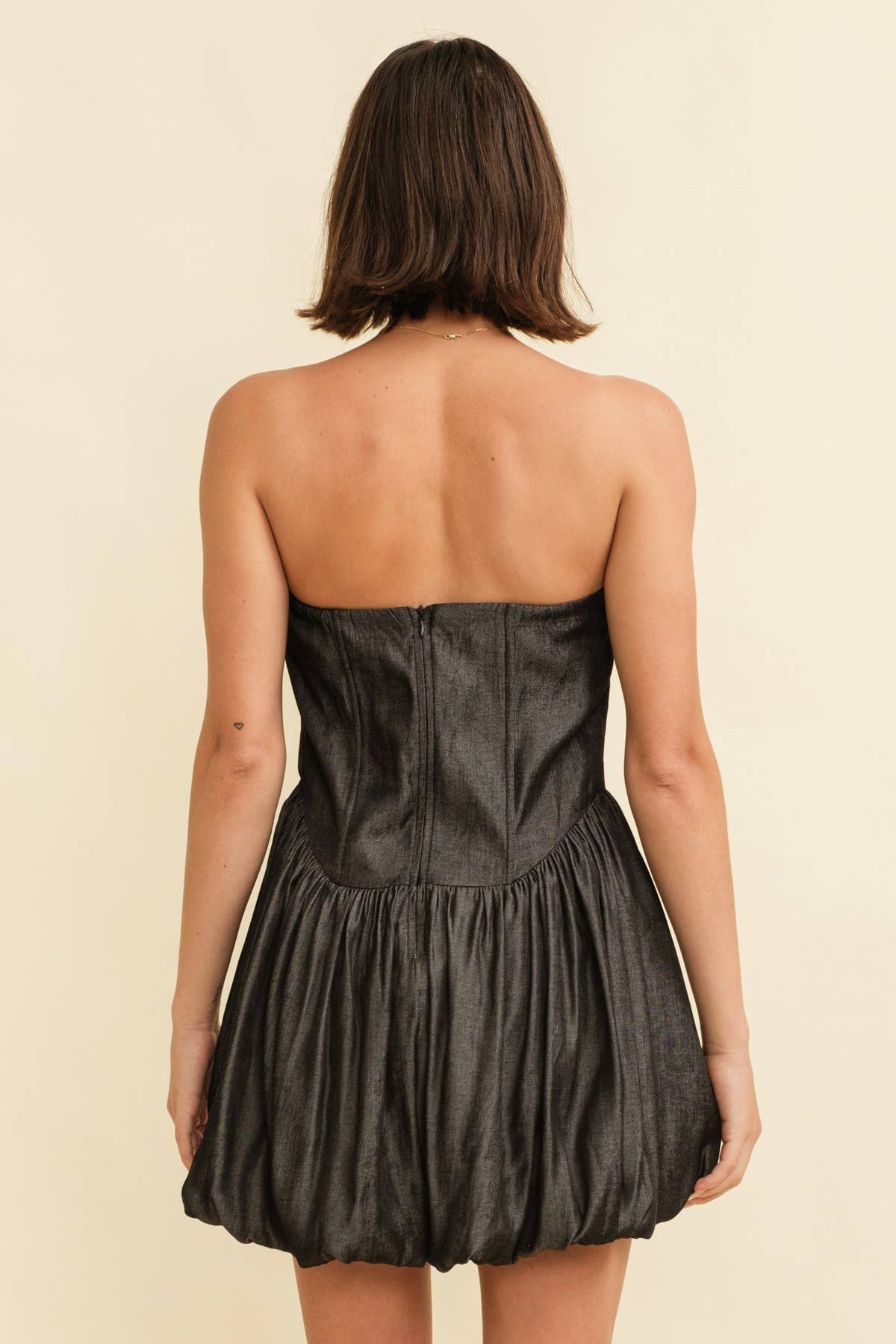 CASS Embroidered Bust BubbleHem Denim Dress