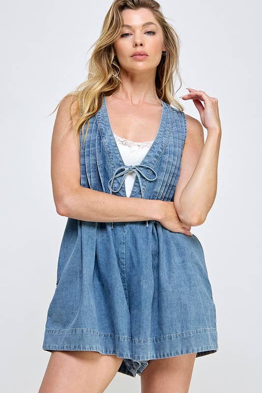 PRINCIPLE Pintuck Pleats Denim Romper