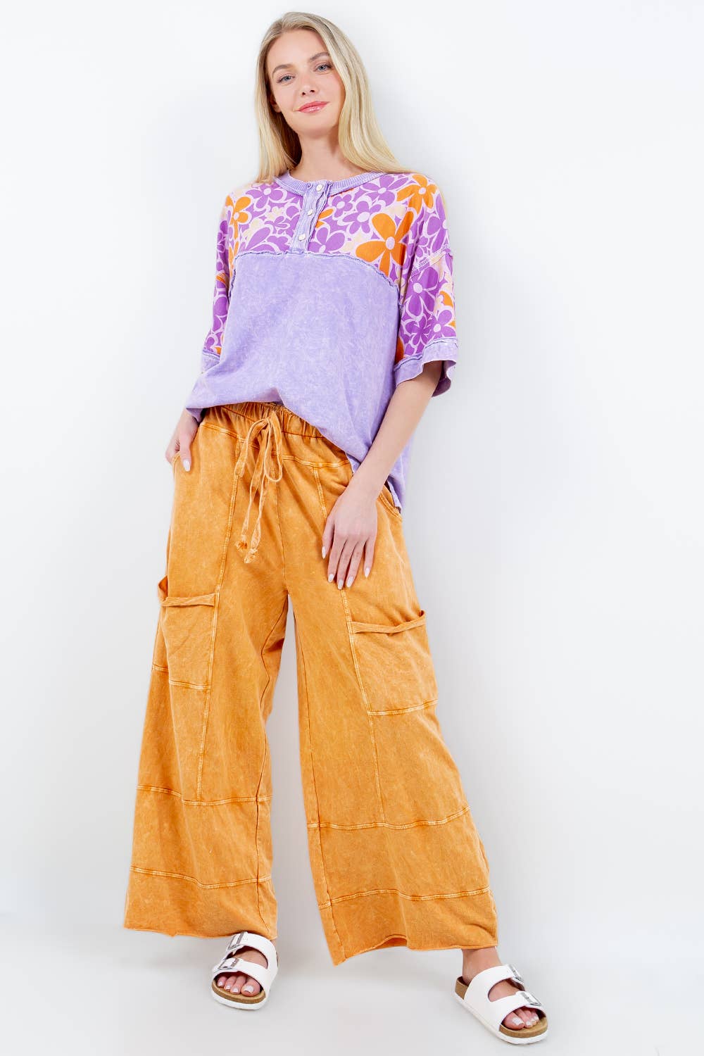 ECHOES Mineral Wash Wide leg Cropped pants