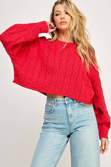 FIRST DIBS CableKnit WaistCrop CrewNeck Sweater Top