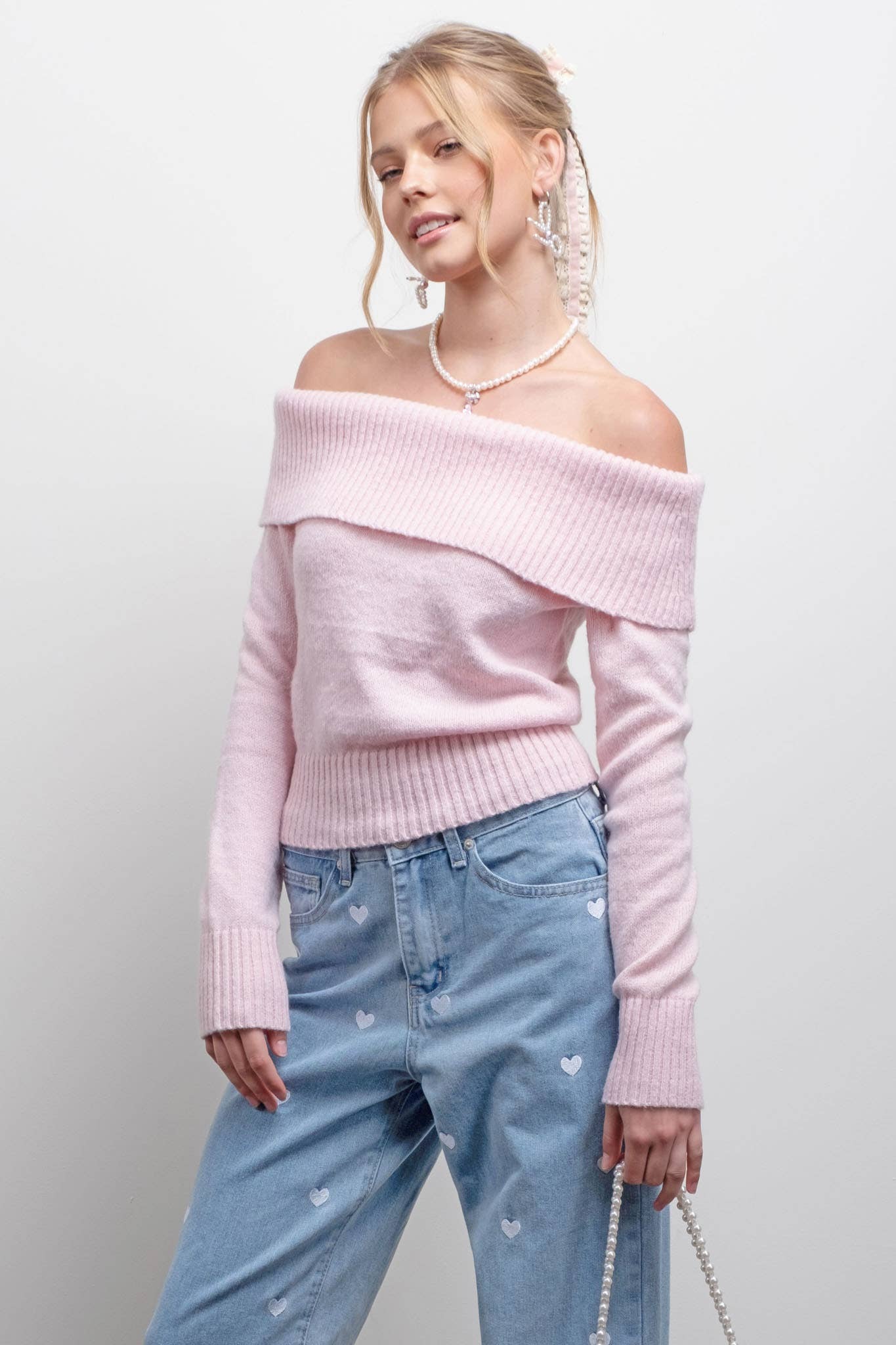 CHAYNIE FoldOver OffShoulder Sweater Top