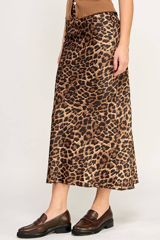 ADDISON Leopard Bias Cut Midi Skirt