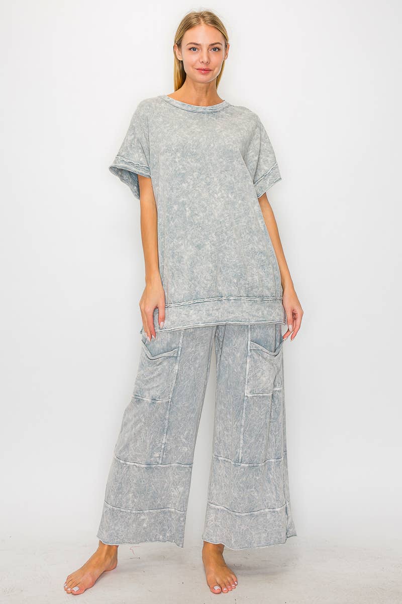 ECHOES Mineral Wash Wide leg Cropped pants
