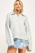 WALTZ Polo Collar V-Neck Sweater Top