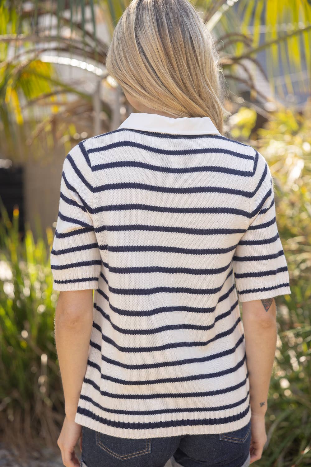 WALLS Striped Collared Knit Top