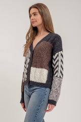 ORACLE Patchwork CableKnit Cardigan Top