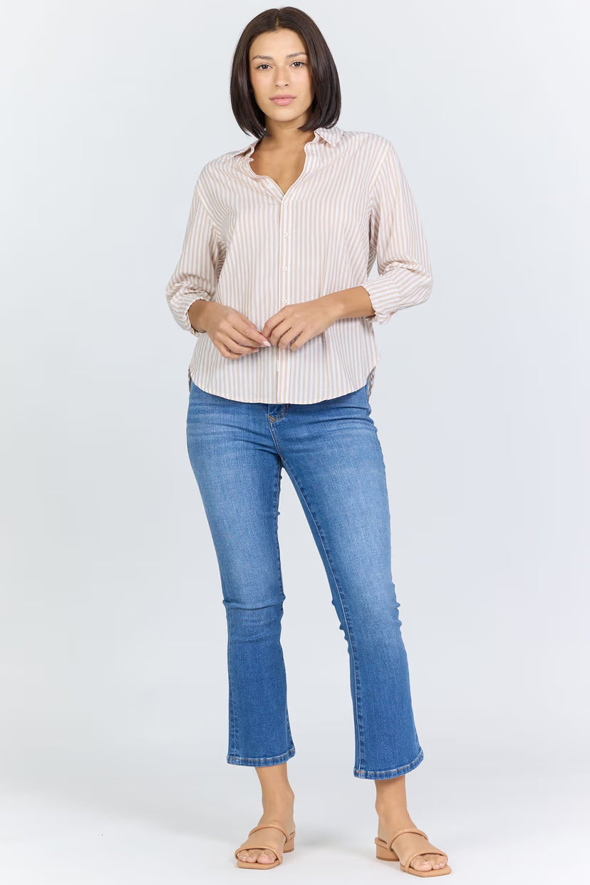 DEAR JOHN Lolita Striped Button Up Top -  Taupe