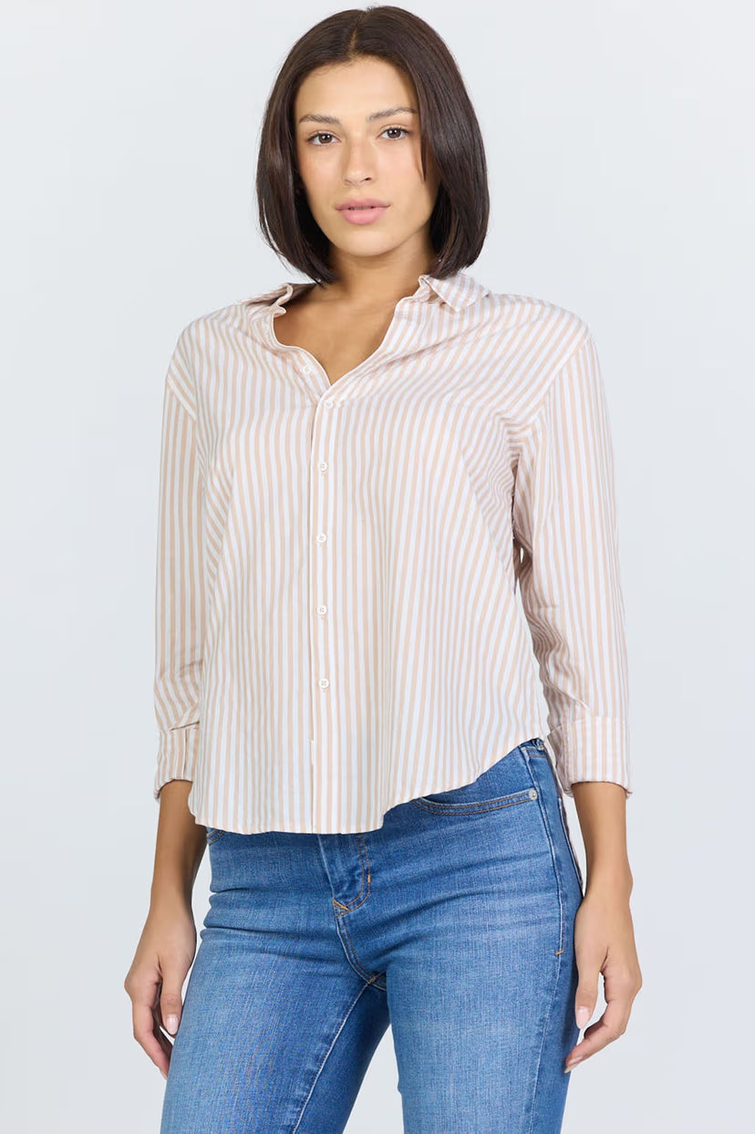 DEAR JOHN Lolita Striped Button Up Top -  Taupe