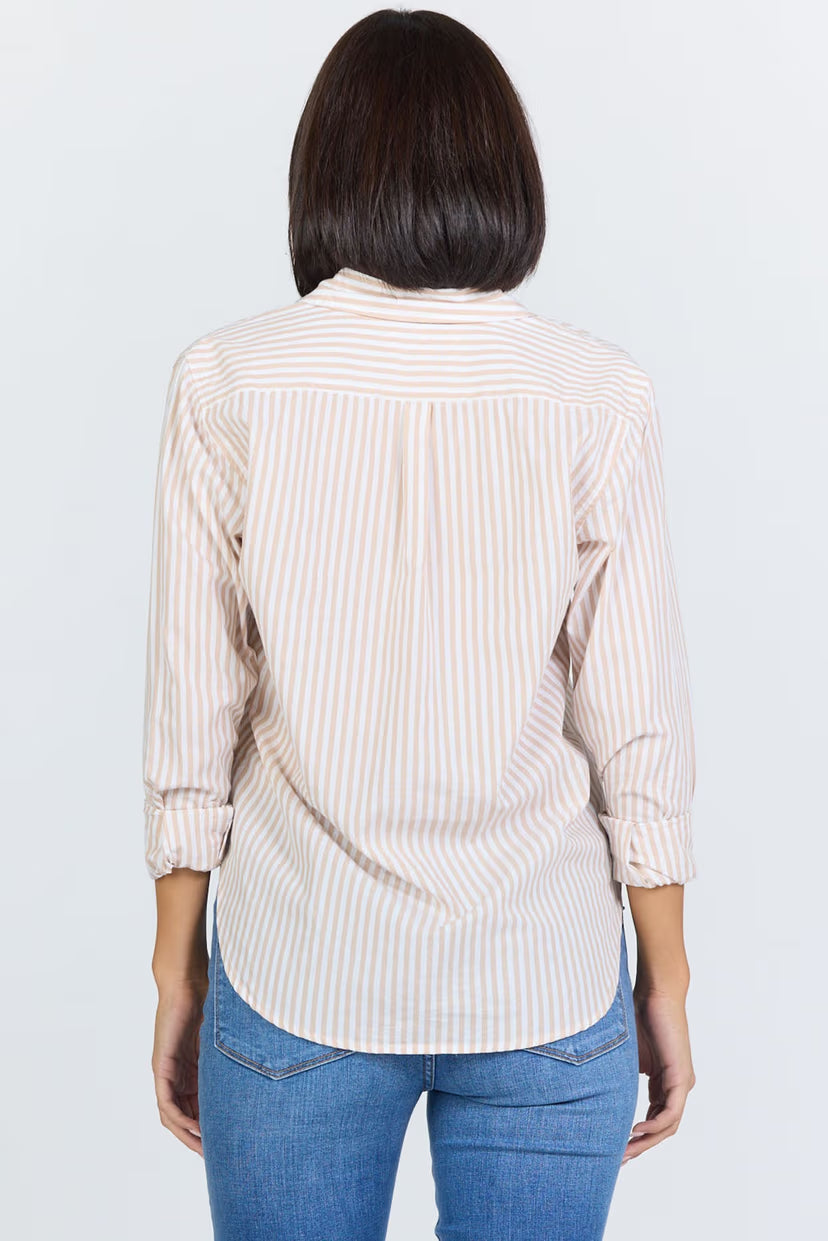 DEAR JOHN Lolita Striped Button Up Top -  Taupe