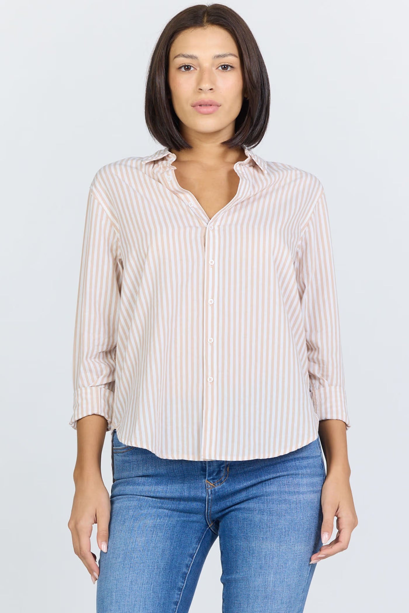 DEAR JOHN Lolita Striped Button Up Top -  Taupe