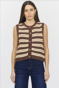 DEAR JOHN Maeve Striped Knit Button Up Vest - Cappuccino Combo