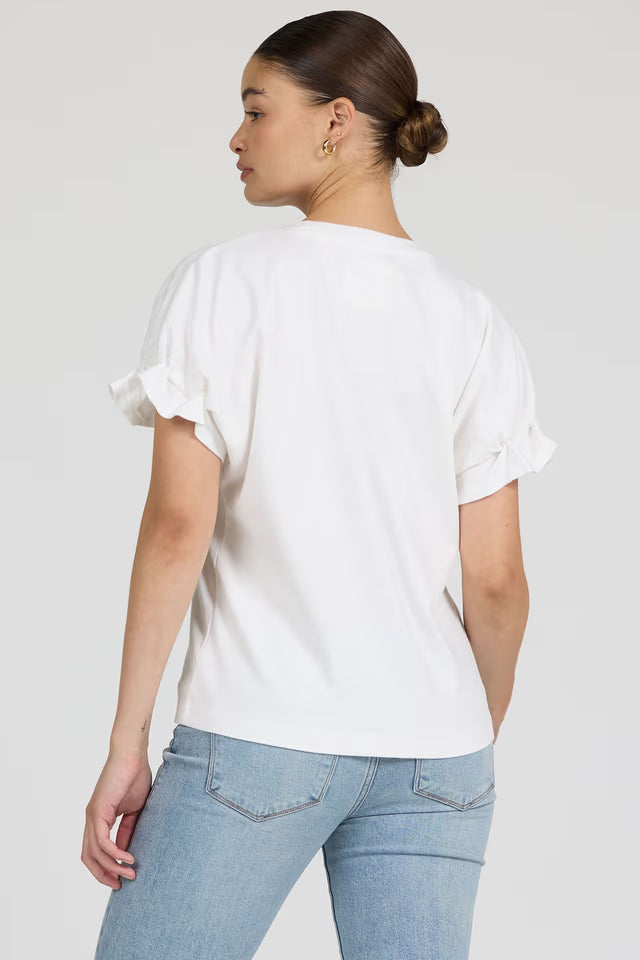 DEAR JOHN Meredith Crew Neck Ruffle Sleeve White Top