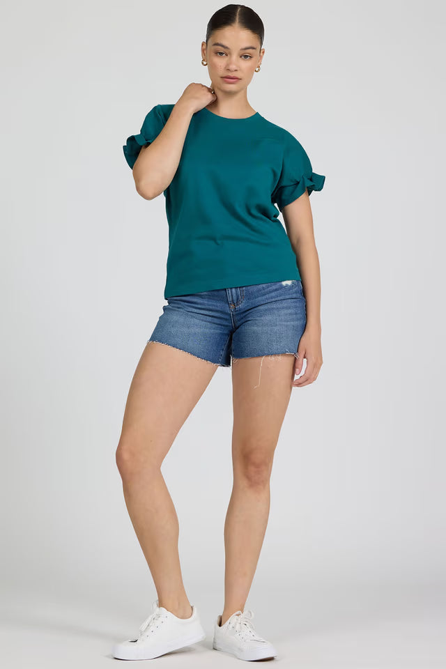 DEAR JOHN Meredith Crew Neck Ruffle Sleeve Mediterranean Top