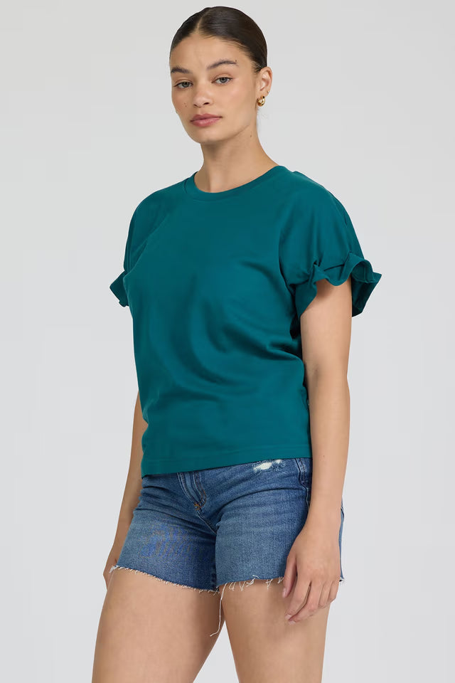 DEAR JOHN Meredith Crew Neck Ruffle Sleeve Mediterranean Top