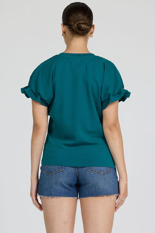 DEAR JOHN Meredith Crew Neck Ruffle Sleeve Mediterranean Top