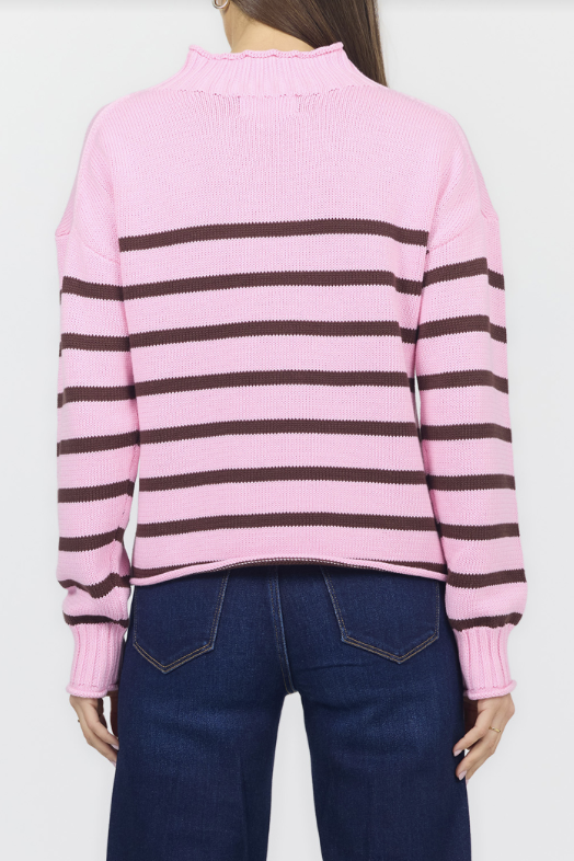 DEAR JOHN Solana Mock Neck Striped Knit Sweater - Cashmere Rose