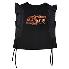 KC Sequin Logo Ruffle Sleeve - NCAA Licensed: Oklahoma State University Top