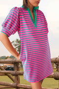 FOUNDATION Stripe Collared Puff Sleeve Jersey Dress