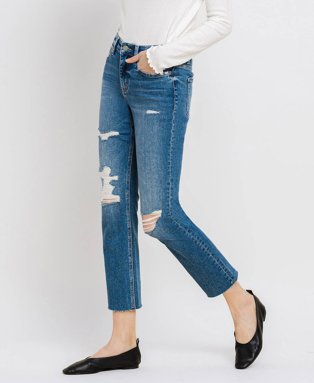 VERVET by Flying Monkey JEANNE HiRise Distressed Slim Straight Jean