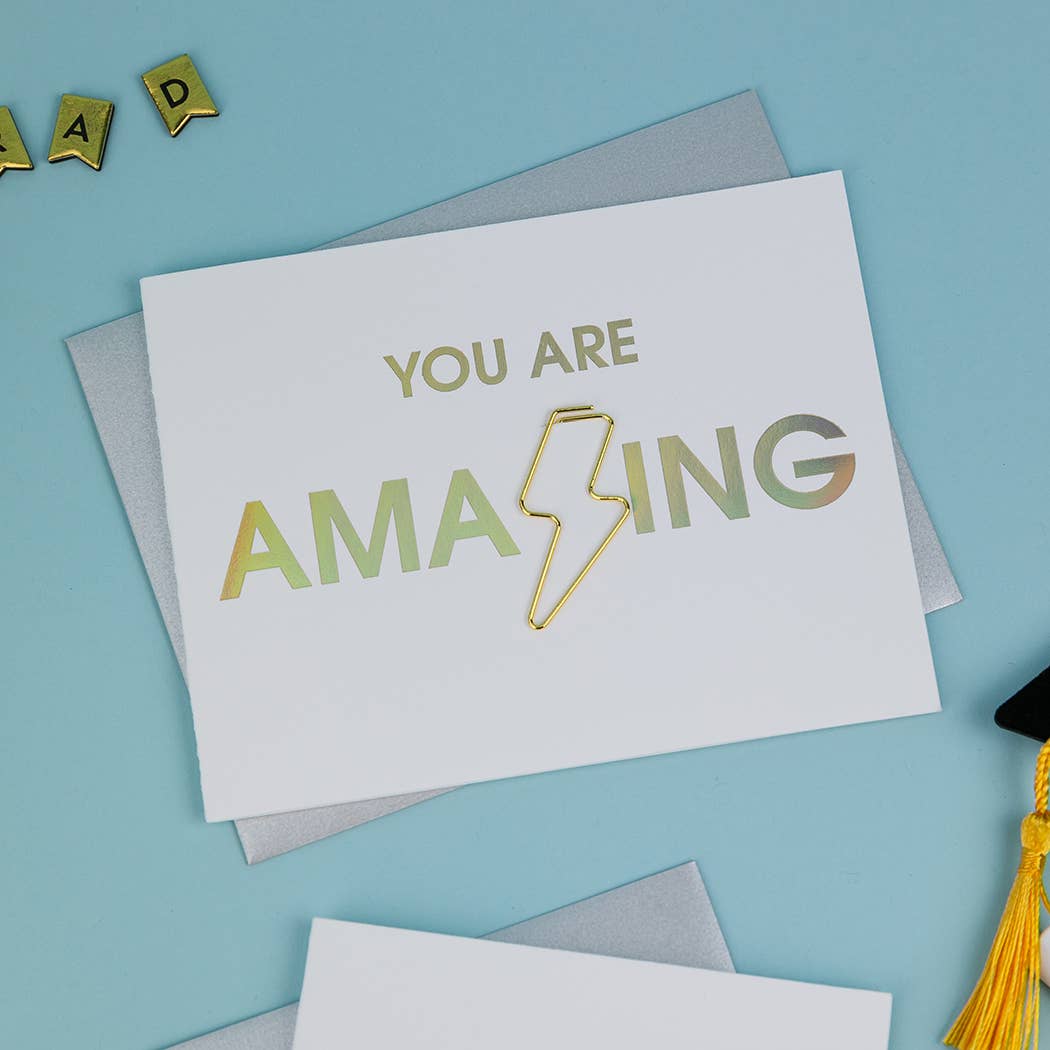 YOU ARE AMAZING - Lightning Bolt Paper Clip Letterpress Card