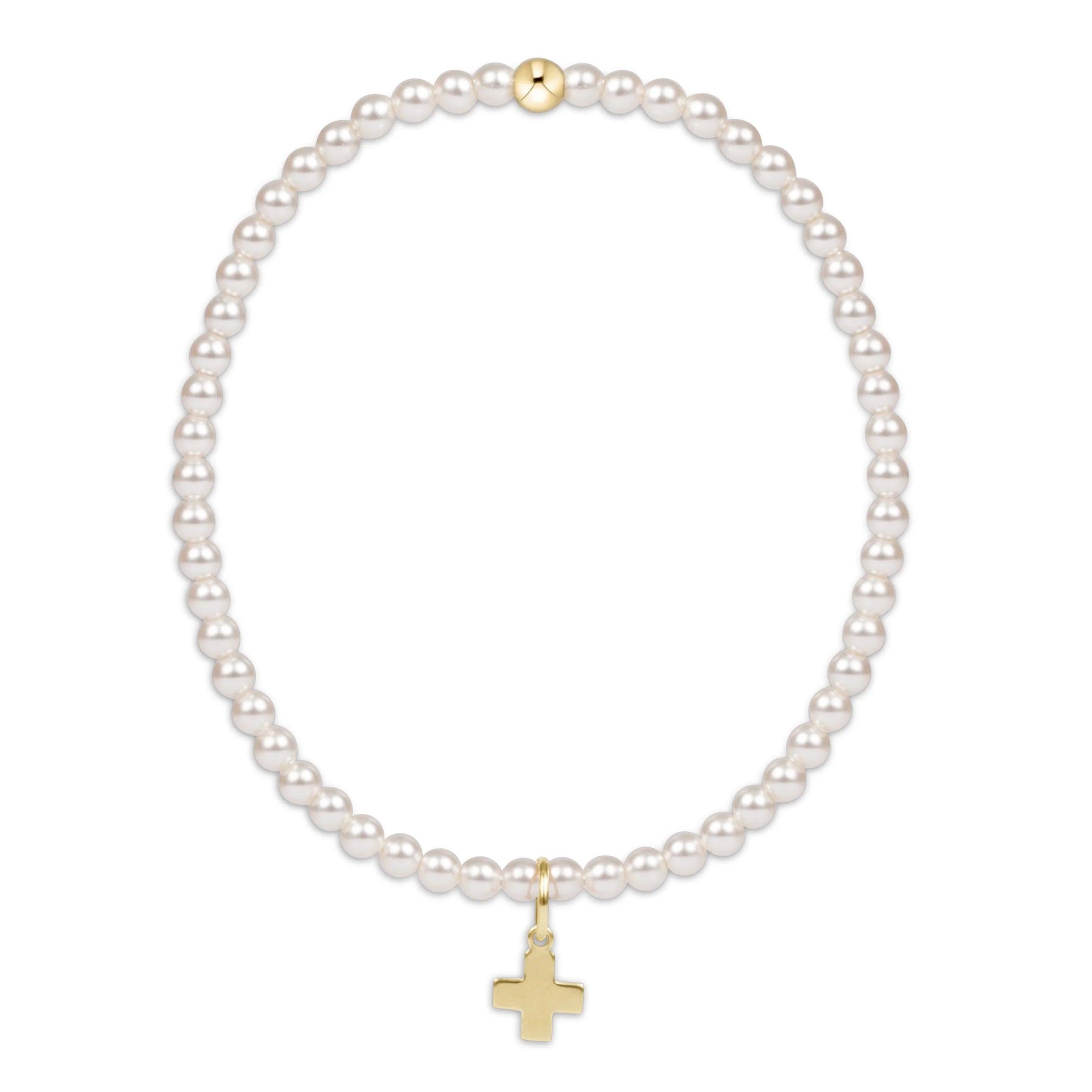 ENEWTON EGIRL Classic Pearl 3mm Bracelet - Signature Cross Gold Charm