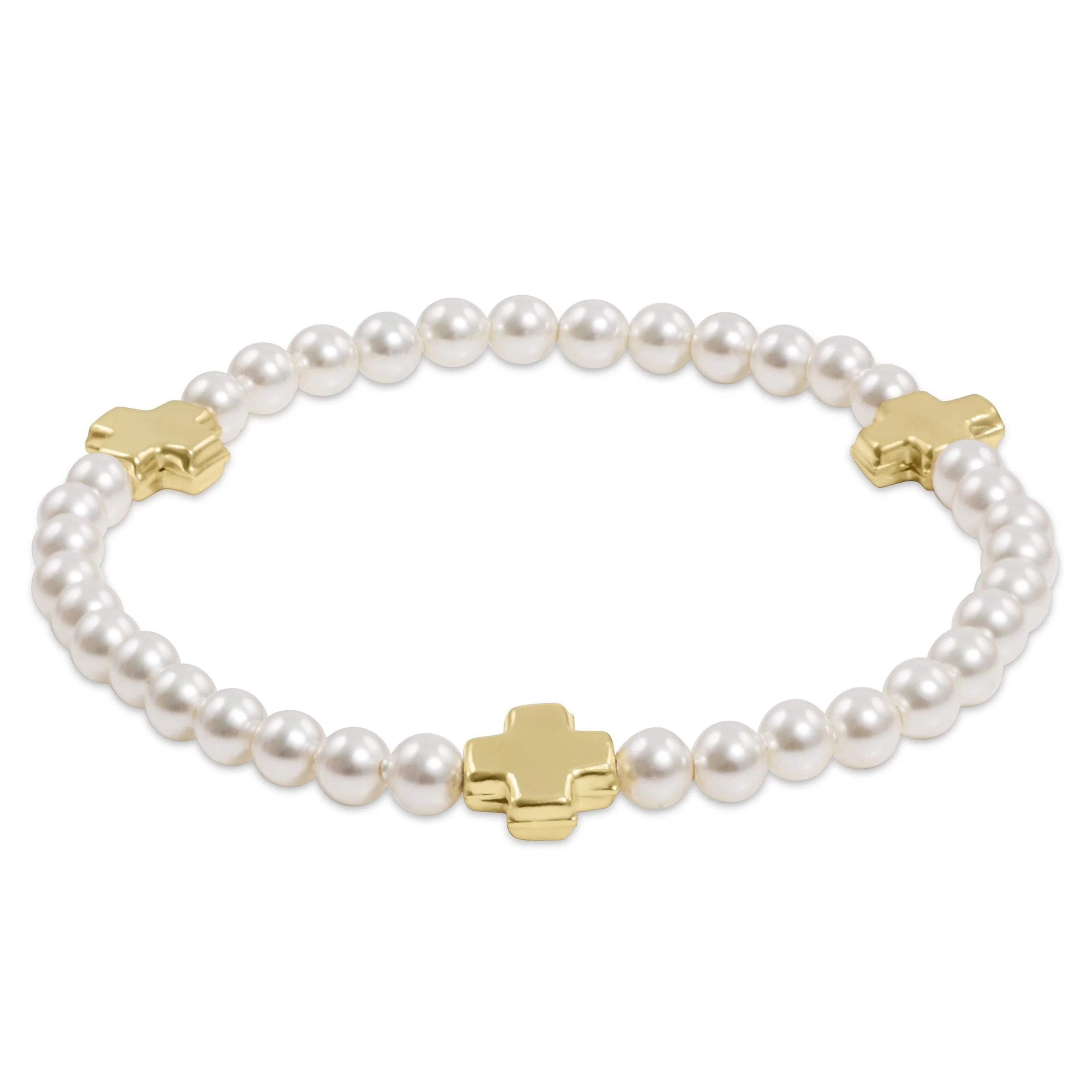 ENEWTON EGIRL Signature Cross 4mm Pearl Bracelet - Gold