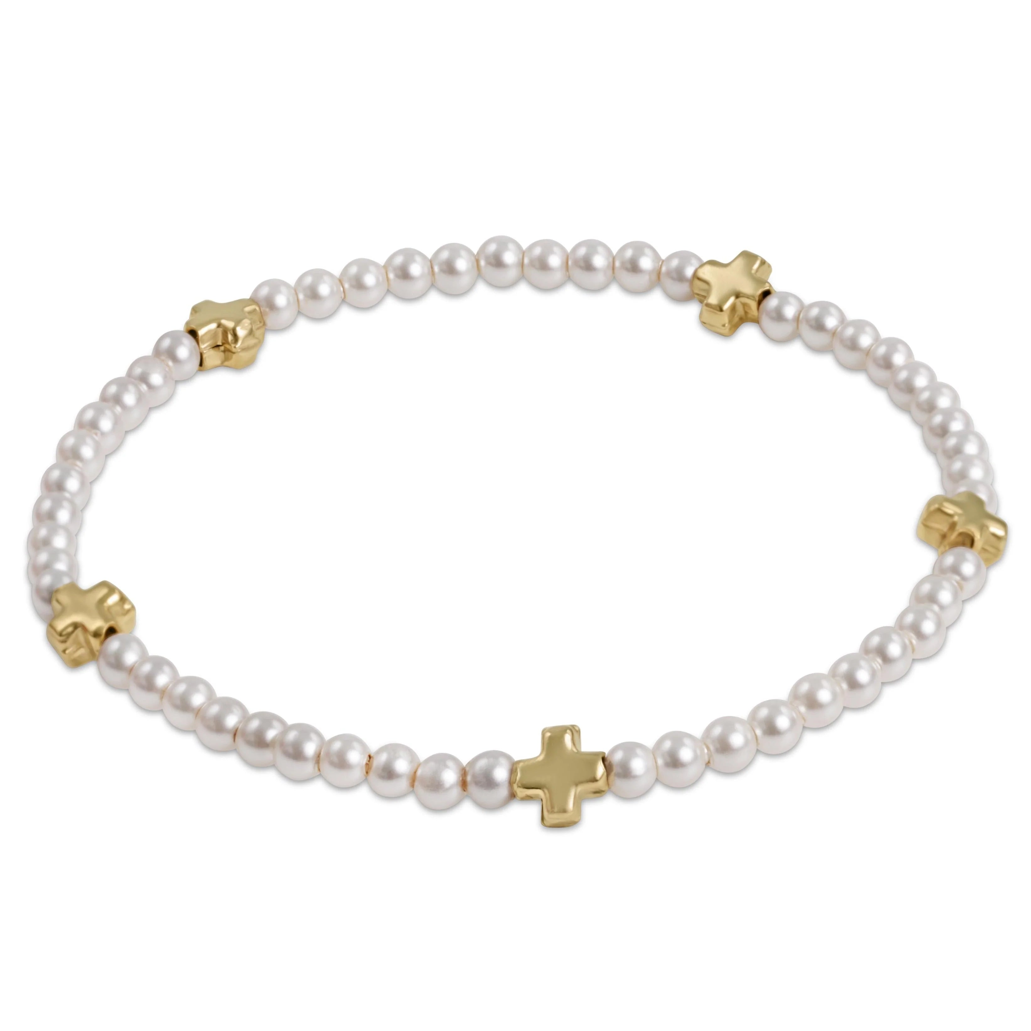ENEWTON EGIRL Signature Cross Small 3mm Pearl Bracelet - Gold