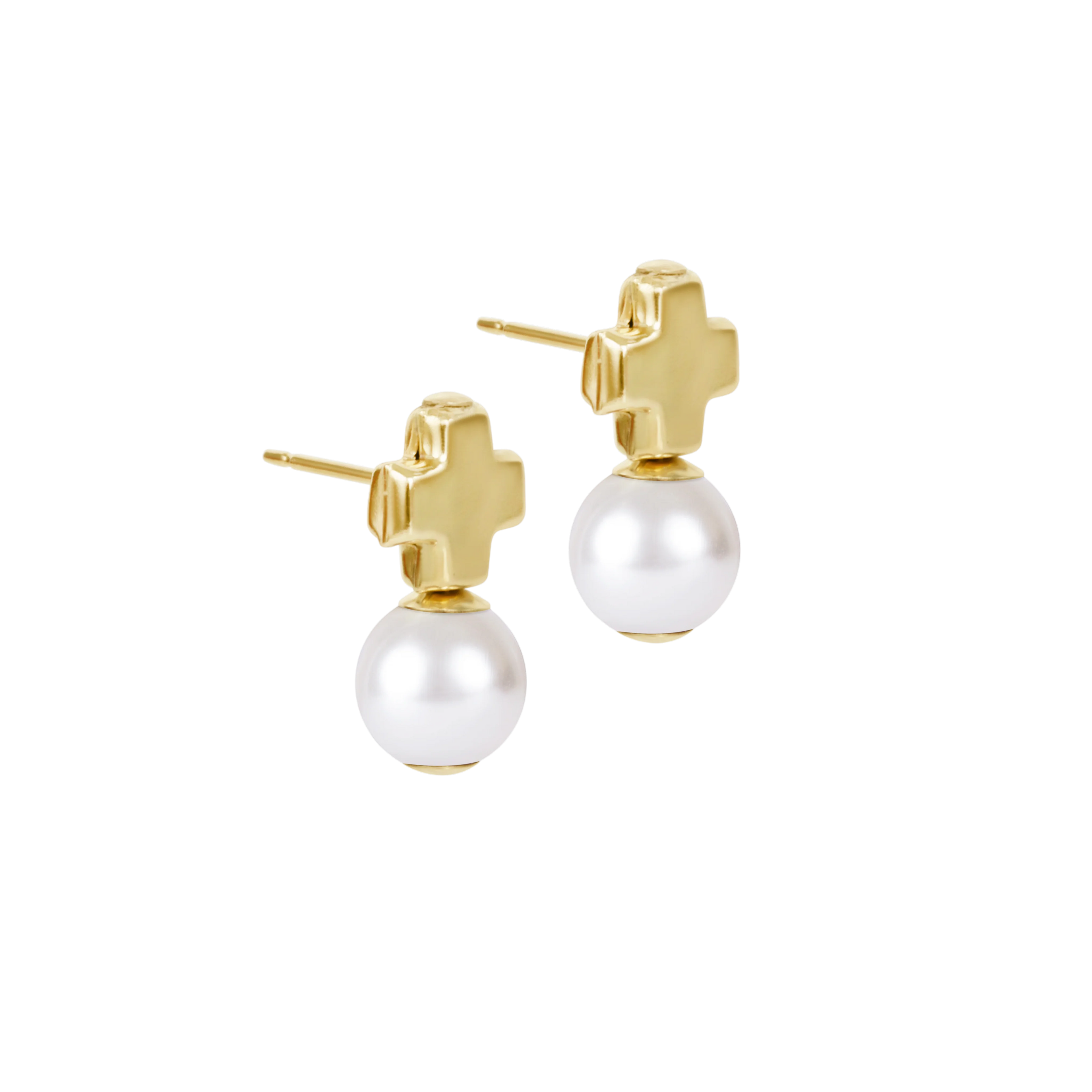 ENEWTON Signature Cross Small Gold Stud - Classic Pearl