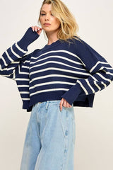 EASY STREET Stripe WaistCrop Pullover Sweater Top