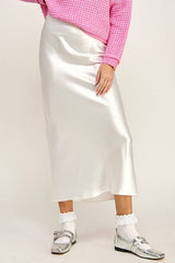 SATIN EFFECT MIDI SKIRT: Red / L