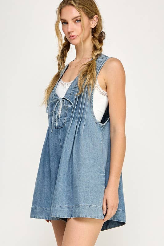 PRINCIPLE Pintuck Pleats Denim Romper